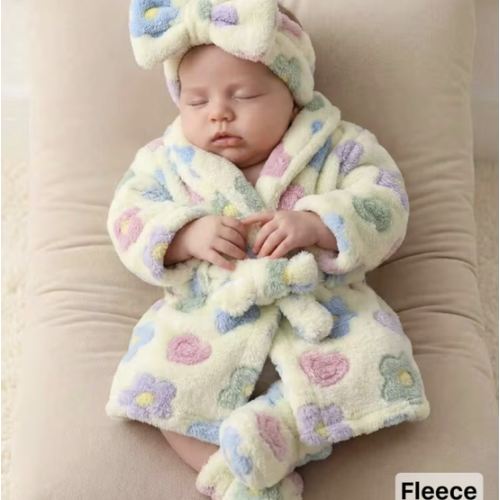 Newborn Baby Boy/Girl Floral Print Pattern Fleece Thick Hooded Long Sleeve Tie-Front Robe Autumn Winter | SHEIN USA