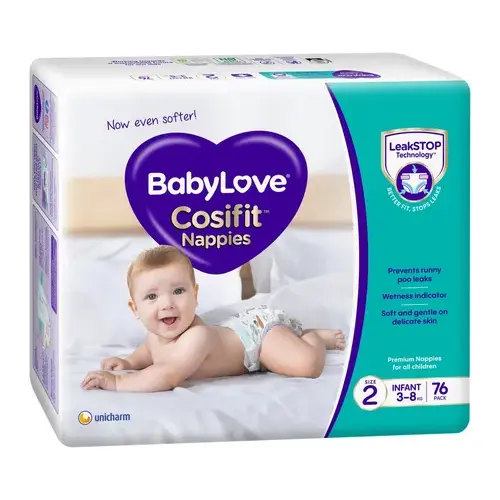 Babylove Cosifit Nappies - Jumbo Bag - Infant - Size 2 - 76 Pack | Baby Bunting AU