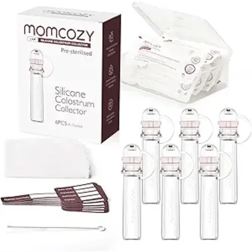 Momcozy Colostrum Collector Reusable Breast Milk Collector with Storage Case and Cotton Wipe, Portable Colostrum Container BPA Free, Multi-Use Collector 5ml-6pcs