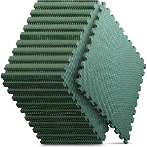 16 Pack 64 sqft Home Gym Mat, Puzzle Exercise Mat, EVA Interlocking Foam Floor Tiles for Home Workout Equipment 24 in x 24 in x ½ in - (Green, 16 Pack(64 SQ FT))