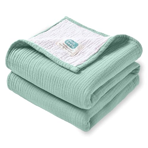 Mom Beebi Muslin Baby Blanket, 100% Cotton Newborn Receiving Blanket, Perfect Size 37''x37'' Soft Baby Crib Blanket for Boys and Girls, 4-Layer Muslin Baby Swaddle Blanket (Roman Green)