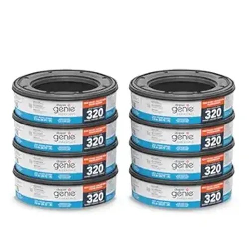 Diaper Genie Essentials Round Refill 8-Pack | Holds Up to 2560 Newborn Diapers | Features Unscented Continuous Film | Compatible with Diaper Genie Complete and Expressions Pails,8 Count (Pack of 1)