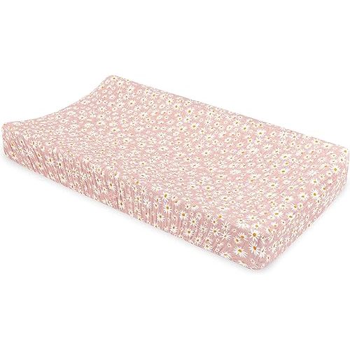 Babyletto 100% Quilted Organic Cotton Changing Pad Cover, GOTS-Certified, Fitted 360°, Ultra-Soft and Breathable Muslin - Daisy