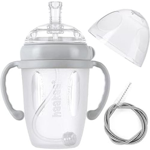 haakaa Weighted Straw Sippy Cup for 6+ Month Old, Silicone Baby Straw Cup Toddler Water Bottle with Straw Brush, 8oz/250ml, Grey