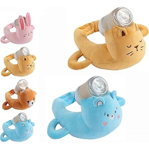 Bottle Holder Pillow, Plush Hands Free Ergonomic Bottle Feeding Support Cushion Nursing Assistant with Soft Animal Cover Protector, Machine Washable (Bottle Not Included) (B+C)
