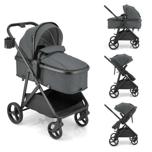 Gromast 3-in-1 Baby Stroller with Bassinet Mode, Convertible Bassinet Stroller for Newborn Infant Toddler with Reversible Seat, UPF 50+ Canopy & Cup Holder - Gray