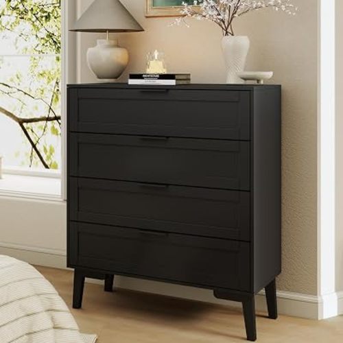 TaoHFE Black 4 Drawer Dresser for Bedroom,Wood Lingerie Chest of Drawers for Bedroom,Modern 37 inch Tall Black Dresser for Bedrooms Living Room, Entryway, Cloakroom