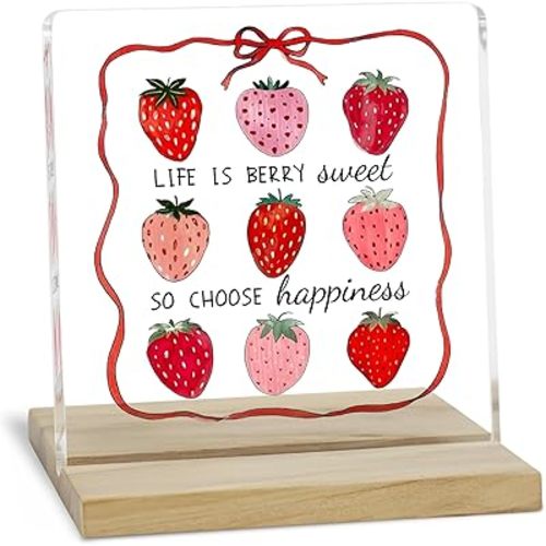 Coquette Strawberry Inspirational Decor Sign, Life is Berry Sweet Inspirational Acrylic Plaque