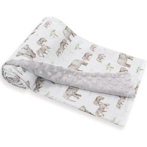LifeTree Baby Blankets for Boys Girls, Soft Double Layer Swaddle Blankets, Muslin Front and Dotted Fleece Backing Receiving Bed Throw Blanket for Newborn Unisex, 31X40 Inches, Elephant