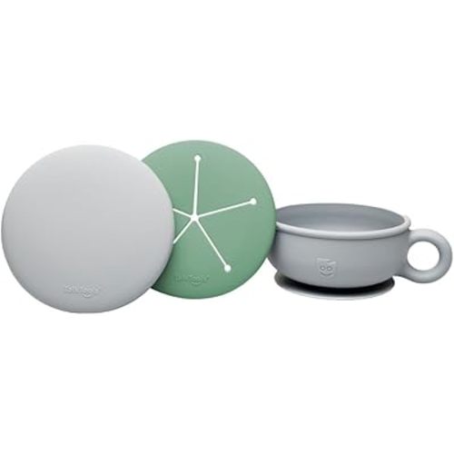 TalkTools Itsy Bowl with Locking Lid - Platinum grade silicone with Volume Lines, Curved Walls for Easy Scooping - for Babies, Toddlers, Children, and Elderly - Snack Cup Lid Accessory (Sage)