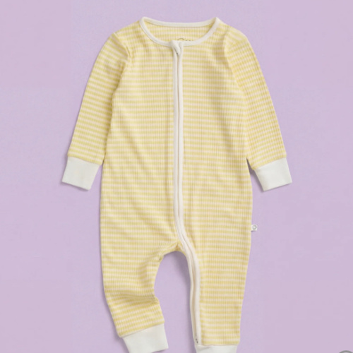 Shop Yellow Stripe Ribbed Baby Romper | MORI US