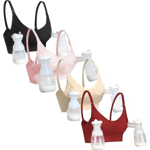 GXXGE Nursing Bra Support Pumping Bra Hands Free All in One Maternity Bra Comfortable Breast No Pad Pumps Bra Black Nude Pink Deep Red Large
