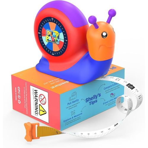 PLAYPARTY 8ft Tape Measure for Kids, STEM Educational Tool with Level, Protractor and Eraser, Retractable Snail Shaped Measuring Tapes, Child-Safe Stocking Stuffers Gift for Boys & Girls 3+, Blue