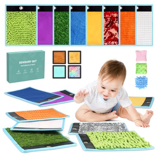 Joyreal Sensory Mats for Autistic Children, Sensory Floor Tiles for Kids, Sensory Toys for Tactile Play, Textured Sensory Wall Panel, Bean Bags, Sensory Room Equipment, Baby Toddler Fidgeting Activity