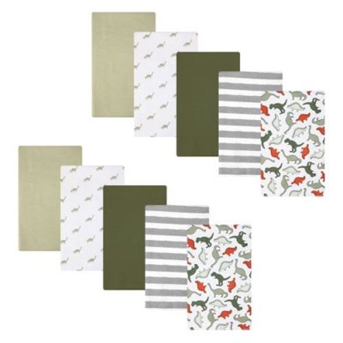 Hudson Baby Boy Cotton Poly Flannel Burp Cloths 10-Pack, Multi Color Dino, One Size