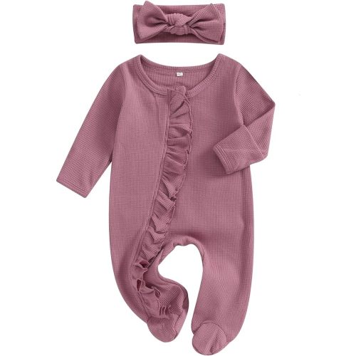 Newborn Baby Girl Fall Winter Outfits Clothes Knit Jumpsuit Ruffle Romper Newborn Coming Home Outfit for Baby Girl