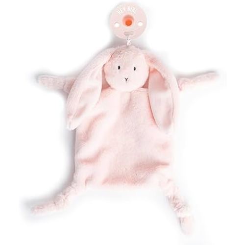 Pacifier Holder with Detachable Pacifier by Bella Tunno, Soft Animal Lovey Snuggle Toy Attaches to Teethers, Baby Gift for Newborn Boys and Girls, Babies 0+ Months, Bunny