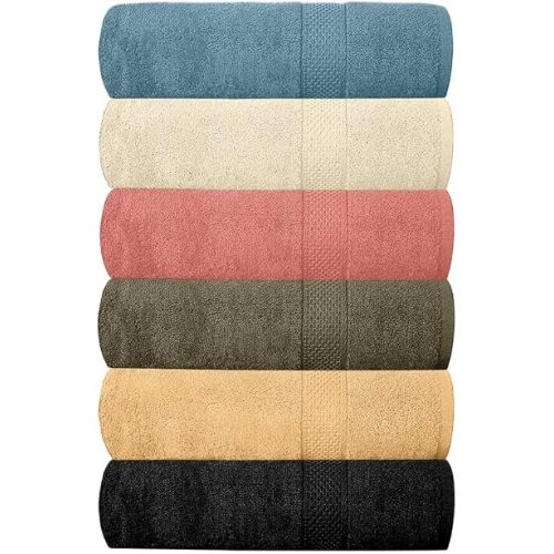 QUBA LINEN Hotel & Spa 100% Cotton Bath Towels Pack of 6, Ultra Soft, Quick Dry, Lightweight, Highly Absorbent, Perfect for Shower, Spa, Gym, Pool, Hotel, Resort & Daily Use (Multi-Color - 24" x 48")