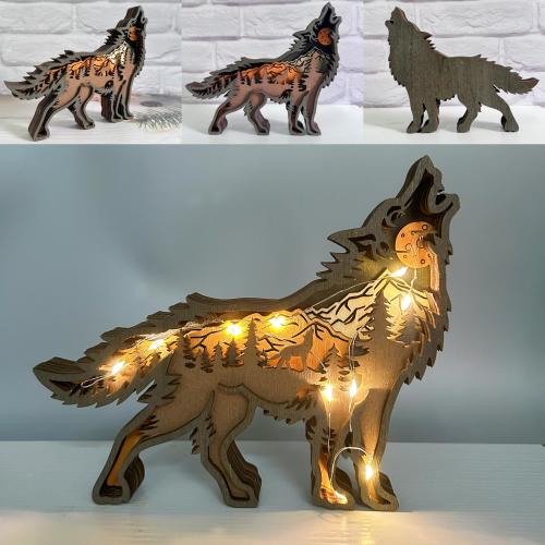Custom Wooden 3D Wolf with Lights,Hand-carved Animal Lights,Engraved Name Gift,Wooden Wolf Night Light,Kids Bedroom Desk Decor,Birthday Gift