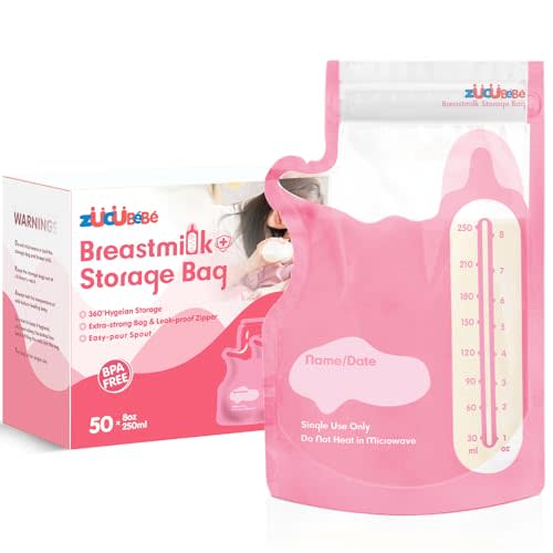 Breastmilk Storage Bags(50 Count)，8oz Milk Storage Bags for Breastfeeding，BPA Free with Easy Pour Spout, Self Standing, for Refrigeration and Freezing Red