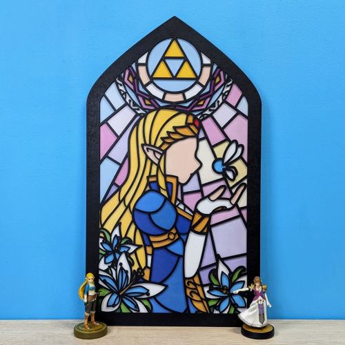Zelda stained glass wall decoration! The perfect geek gift for a game room. Handmade, original wooden gift for him/her.