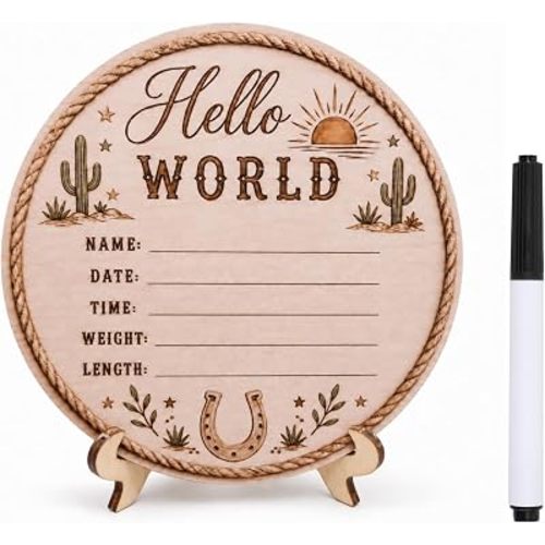 Baby Announcement Sign Western Desert Hello World Newborn Birth Plaque