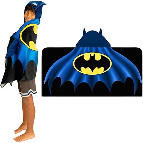 Batman DC Comics Kids Super Soft Bath/Pool/Beach Soft Cotton Terry Hooded Towel Wrap, 24 in x 50 in, (Officially Licensed Product) By Franco