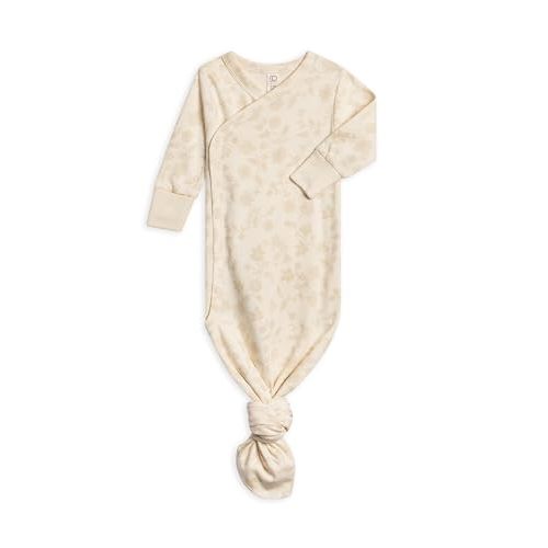 Colored Organics Baby 100% Organic Cotton Newborn Knotted Gown - Infant Indy Kimono Wrap Front Tie Knot with Mitten Cuffs