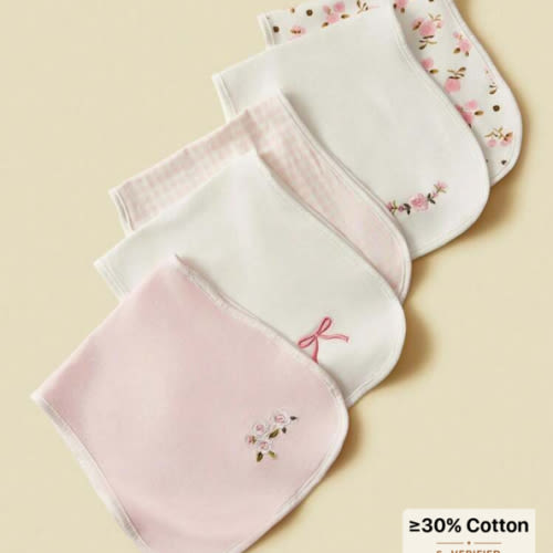 5pcs/Pack Baby Bibs, Soft Cotton Floral Embroidery Burp Cloths, Suitable For Infants Under 3 Years Old, All Seasons | SHEIN USA