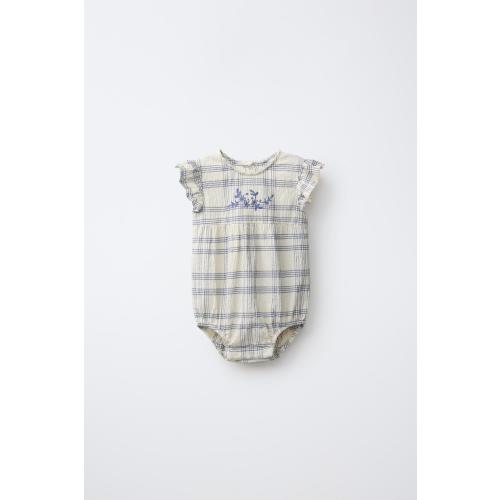 EMBROIDERED CHECKED ROMPER - Ecru / Blue | ZARA United States