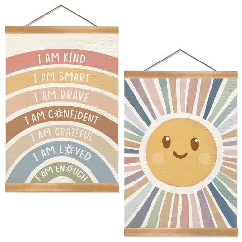 ZTGDA I Am Kind I Am Brave Wall Art,Positive Hanging Poster, Classroom Wall Art Decor, Rainbow Affirmations Poster for Kids Room, Nursery,Playroom, Bedroom, Toddler Room Decor(12x16inch)