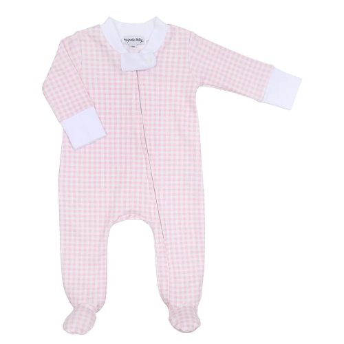 Mini Checks Zip Footie - Pink