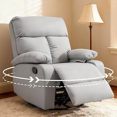 Mecedora Reclinable, Sillas Reclinables Giratorias de 360° para Adultos, Mecedoras Reclinables Pequeñas para Espacios Pequeños, Sala de Estar, Dormitorio, Guardería, RV, Gris Claro
