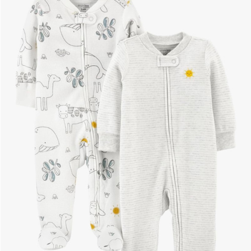 Simple Joys by Carter's unisex-baby 2-way Zip Thermal Footed Sleep and Play, Pack of 2