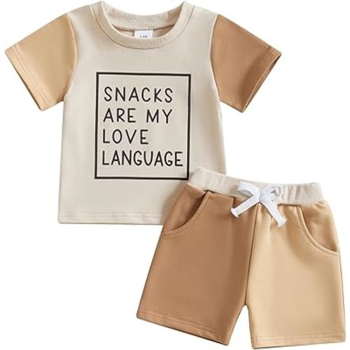 allshope Toddler Baby Boy Summer Outfit Short Sleeve T Shirt Top Casual Shorts Set Infant Newborn Clothes 6 12 18 24 Month 2T