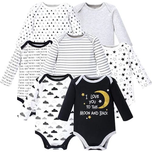 Hudson Baby Unisex Baby Cotton Long-sleeve Bodysuits, Moon and Back, 3-6 Months US