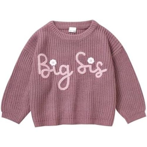 Toddler Girl Big Sister Embroidered Knit Sweater Long Sleeve Pullover Sweatshirt Fall Winter Clothes