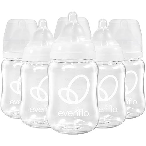 Evenflo Balance+ Glass Wide Neck Baby Bottles, Clear, 6 fl oz, 6 Pack