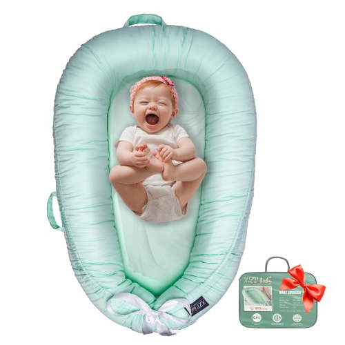 Baby Lounger for Newborn 0-24 Months, Infant Lounger with Breathable Soft Cotton Cover, Portable Baby Nest for Home & Travel, Lightweight Newborn Essentials Baby Shower Gifts（mint green）