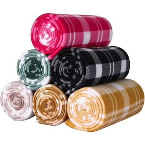 ZYFZCYBL Fleece Blanket Bulk Pack of 6 Cozy Fleece Throw Blankets 50x60 Warm Soft Lightweight Breathable Pet-Friendly for Bed Sofa Camping Wedding Gifts（Multiple Print）