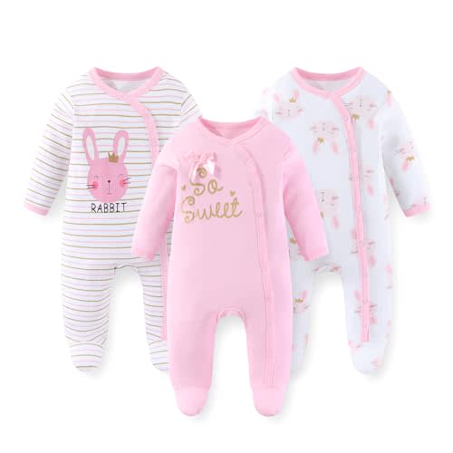 JELYLOVE Unisex Baby Boy Girl Footies Rompers Cotton Long Sleeve 3 Pack Infant Jumpsuits 0-12Months Babies' Outfits