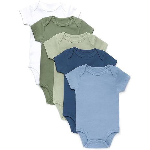 HonestBaby baby-boys 5-pack Short Sleeve Bodysuits One-piece 100% Organic Cotton for Infant Baby Boys