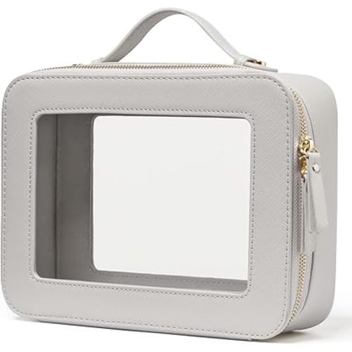 Popvibe Clear Makeup Bag Travel Cosmetic Case Transparent Toiletry Bag with Zipper, Portable Make Up Organizer Traveling Compact Car Bag for Essentials