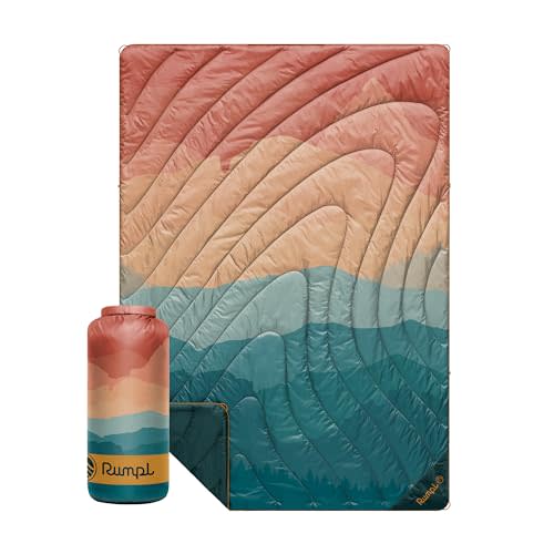 Rumpl Original Puffy Blanket - Warm, Water-Resistant Camping Blanket with 100% Recycled Synthetic Insulation, 52"x75", Original Puffy V2, Rocky Mountain Sunset Fade