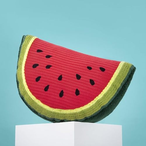 Phantoscope Fruit Shaped Pillows Series Watermelon Shaped Throw Pillow, Fun Home Decor of Fruit Themed Shaped Cushions, Decorative Shaped Pillow for Couch Bed and Chair, Red and Green, 18 x10 inches