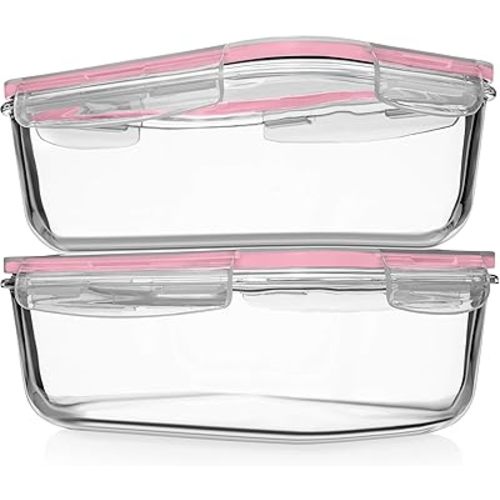 Razab 4 PC 1860ml / 63 Oz / 8 Cups Large Glass Food Storage Containers with Lids - Glass Meal Prep Containers for Roasting & Storing Leftover, Lunch Container with Lids, Microwave & Oven Safe