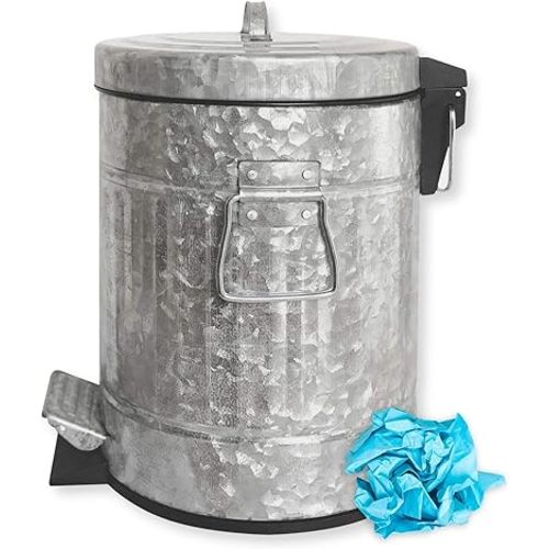 Autumn Alley Rustic Farmhouse Bathroom Trash Can - Pet Proof Galvanized Trash Can with Soft-Close Lid and Pedal for Rustic Bathroom Accessories, Kitchen Waste Basket, Country Home Décor, 5L, 1.3 Gal.