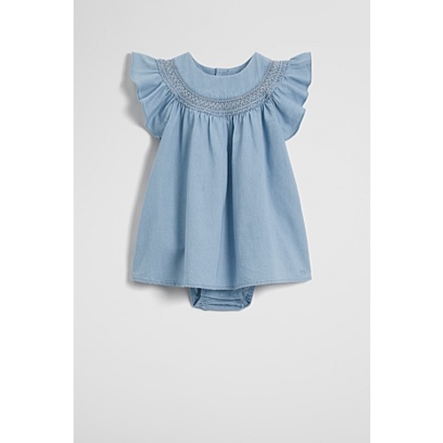 Sky Blue Wash Organically Grown Cotton Sleeveless Chambray Romper Dress - Dresses | Country Road