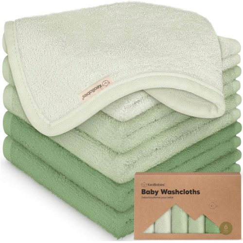 6-Pack Baby Washcloths, Soft Absorbent Washcloths for Face, Body (Verde)
