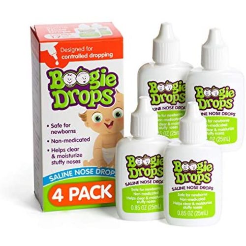 Baby Nasal Saline Drops by Boogie Drops, Allergy Relief, Nasal Decongestant, Pack of 2, 4 Bottles Total